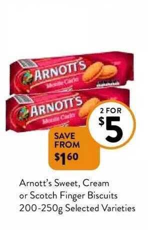 Foodworks Arnott's sweet, cream or scotch finger biscuits offer