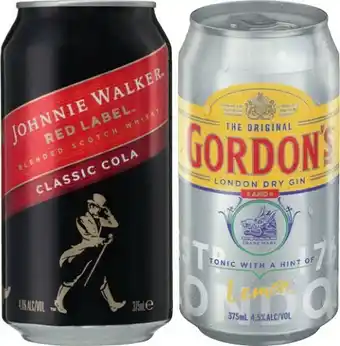 IGA Johnnie Walker Red & Cola 4.6% or Gordonu2019s Gin & Tonic 4.5% 10 Pack offer