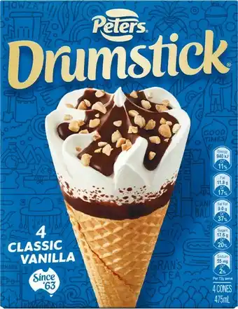 Peters Drumsticks 475-490ml Pk 4/6 u2013 From the Freezer u2013 Excludes Drumstick Vegan