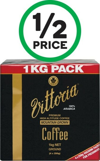 Woolworths Vittoria Mountain Grown Coffee Beans or Ground 1 kg offer