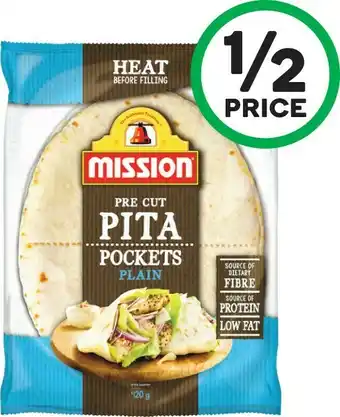 Woolworths Mission Pita Pockets Plain or Wholemeal 420g offer