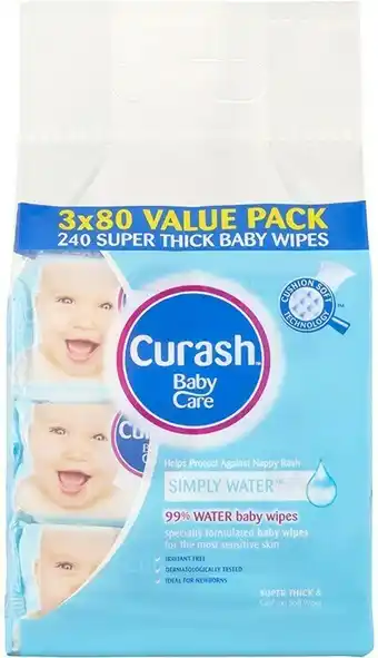 Woolworths Curash Baby Water Wipes Pk 3 x 80 offer