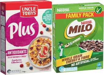 Coles Uncle Tobys Plus 705g-820g or Nestlé Milo Cereal 700g offer
