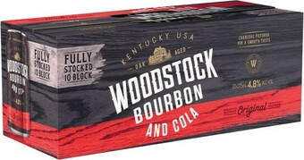 Coles Woodstock Bourbon & Cola 4.8% Cans 10x375mL offer