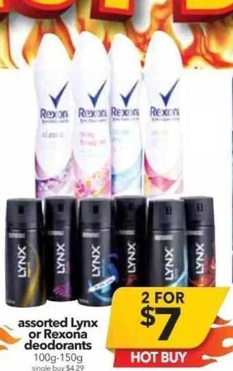 Cheap as Chips Assorted lynx or rexona deodorants offer