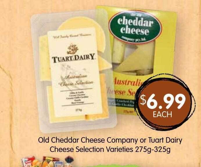Old cheddar cheese company or tuart dairy cheese selection varieties