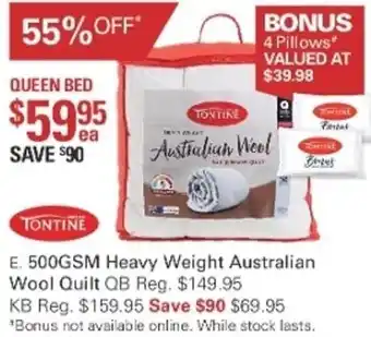 Harris Scarfe 500GSM Heavy Weight Australian Wool Quilt offer