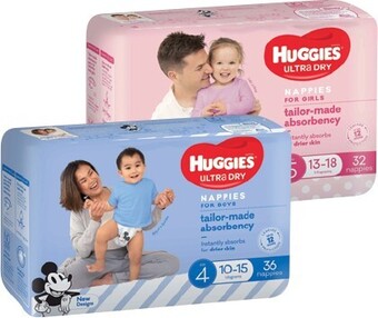 IGA Huggies ultimate or ultra dry nappies 30-54 pack selected varieties offer