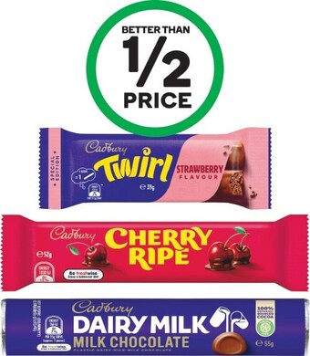 Woolworths Cadbury medium bars or europe bars 30-60g offer