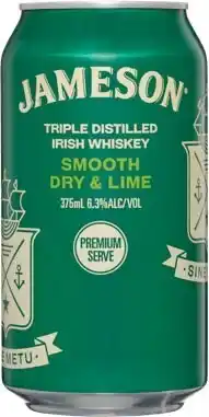 Woolworths Jameson irish whiskey smooth dry & lime 6% cans 4x375ml offer