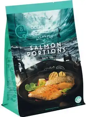 Woolworths Ocean chef atlantic salmon portions skin on plain or mediterranean style – from the seafood freezer offer