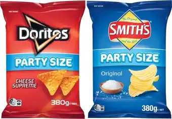 Coles Smith's crinkle cut or doritos big bag 380g offer