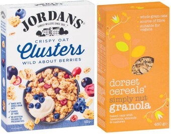 Coles Jordans granola or oat clusters 500g-750g or dorset granola or muesli 450g offer