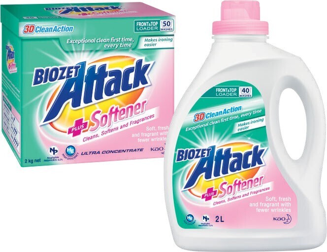 Biozet attack plus laundry liquid 2 litre or powder 2kg offer at Coles