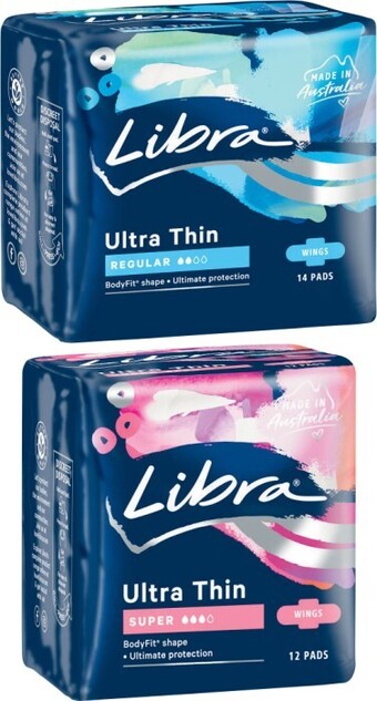 Coles Libra ultra thin pads with wings regular 14 pack or super 12 pack offer