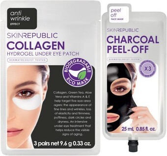Coles Skin republic charcoal mask or collagen hydrogel under eye patch 3 pack offer