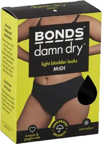 Coles Bonds damn dry midi underwear for light bladder leaks 1 pack offer