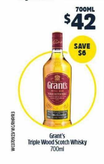 BWS Grant's triple wood scotch whisky offer