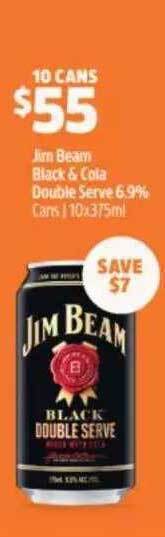 BWS Jim beam black & cola double serve 6.9% offer