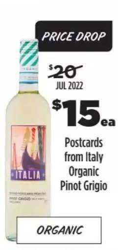Liquorland Postcards from italy organic pinot grigio offer