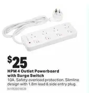 Hpm 4 toutlet powerboard with surge switch