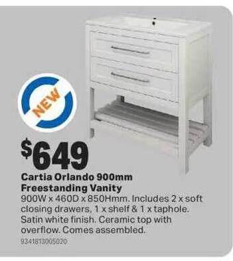 Mitre 10 Cartia orlando 900mm freestanding vanity offer