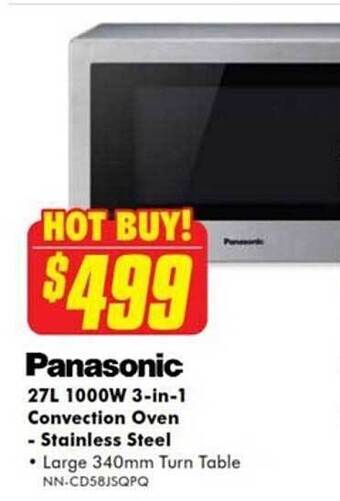Panasonic 27l 1000w 3-in-1 convection oven - stainless steel