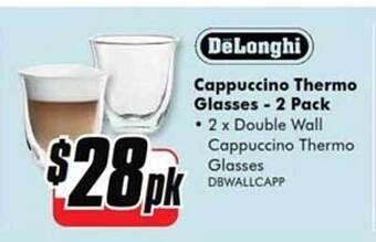 The Good Guys Delonghi cappuccino thermo glasses - 2 pack offer