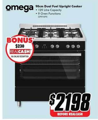 The Good Guys Omega 90cm dual fuel upright cooker offer