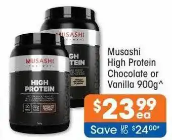 Good Price Pharmacy Musashi high protein chocolate or vanilla offer