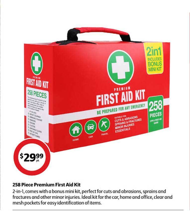 258 piece premium first aid kit offer at Coles