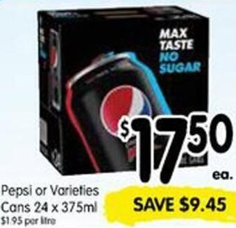 Spar Pepsi or Varieties Cans 24 x 375ml offer
