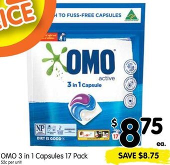 Spar OMO 3 in 1 Capsules 17 Pack offer