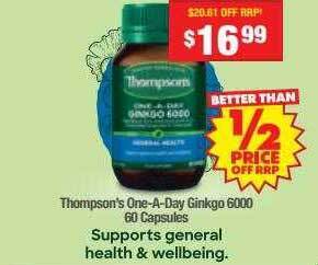 Chemist Warehouse Thompson's one-a-day ginkgo 6000 60 capsules offer