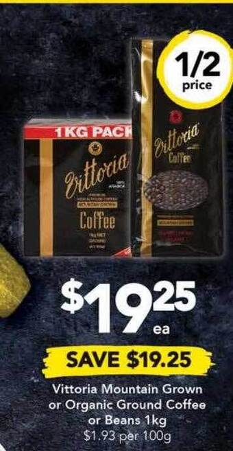 Drakes Vittoria mountain grown or organic ground coffee or beans offer