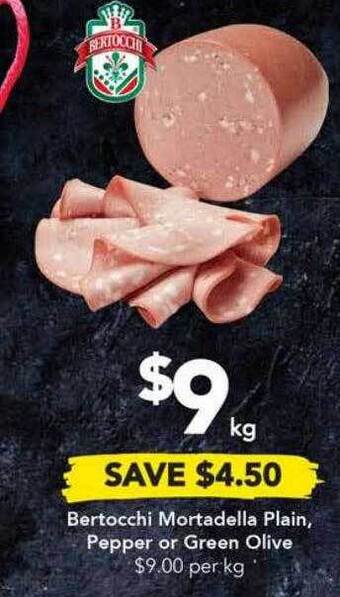 Drakes Bertocchi mortadella plain pepper or green olive offer
