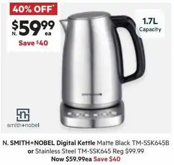 Harris Scarfe Smith+nobel digital kettle matte black tm-ssk645b or stainless steel tm-ssk645 offer