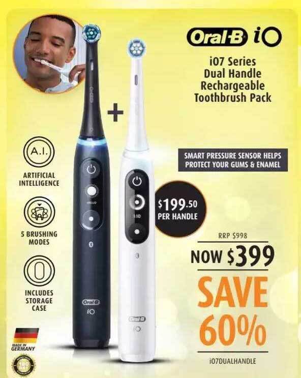 Oralb io io7 series dual handle rechargeable toothbrush pack offer at Shaver Shop