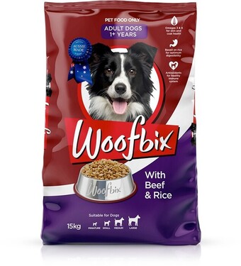 BIG W Woofbix dry dog biscuit varieties 15kg bulk offer