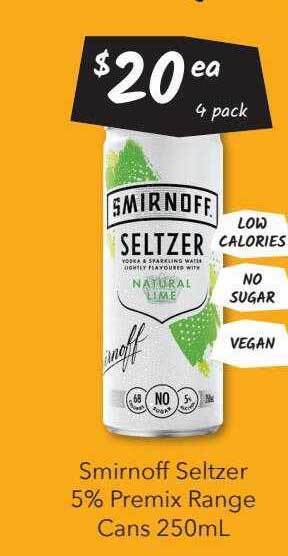 Cellarbrations Smirnoff seltzer 5% premix range offer