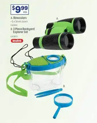 Officeworks A- binoculars b. 3 piece backyard explorer set offer