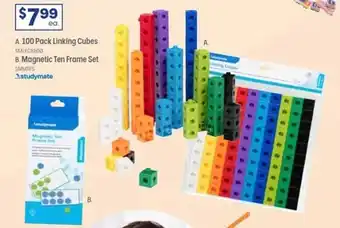 A. 100 pack linking cubes b. magnetic ten frame set