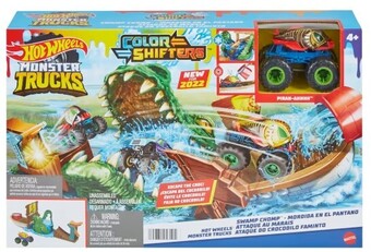 Hot wheels monster trucks swamp chomp color shifters playset