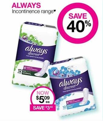 Priceline Always incontinence range offer