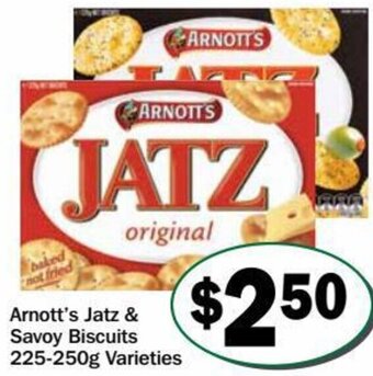 Friendly Grocer Arnott's Jatz & Savoy Biscuits 225-250g offer