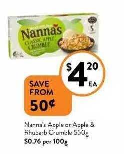 Foodworks Nanna's apple or apple & rhubarb crumble offer