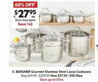 Harris Scarfe Bergner gourmet stainless steel loose cookware offer