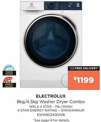 Bing Lee Electrolux 8 kg-4.5 kg washer dryer combo offer