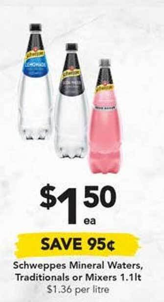 Drakes Schweppes mineral waters, traditionals or mixers offer