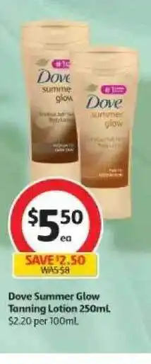 Coles Dove summer glow tanning lotion offer